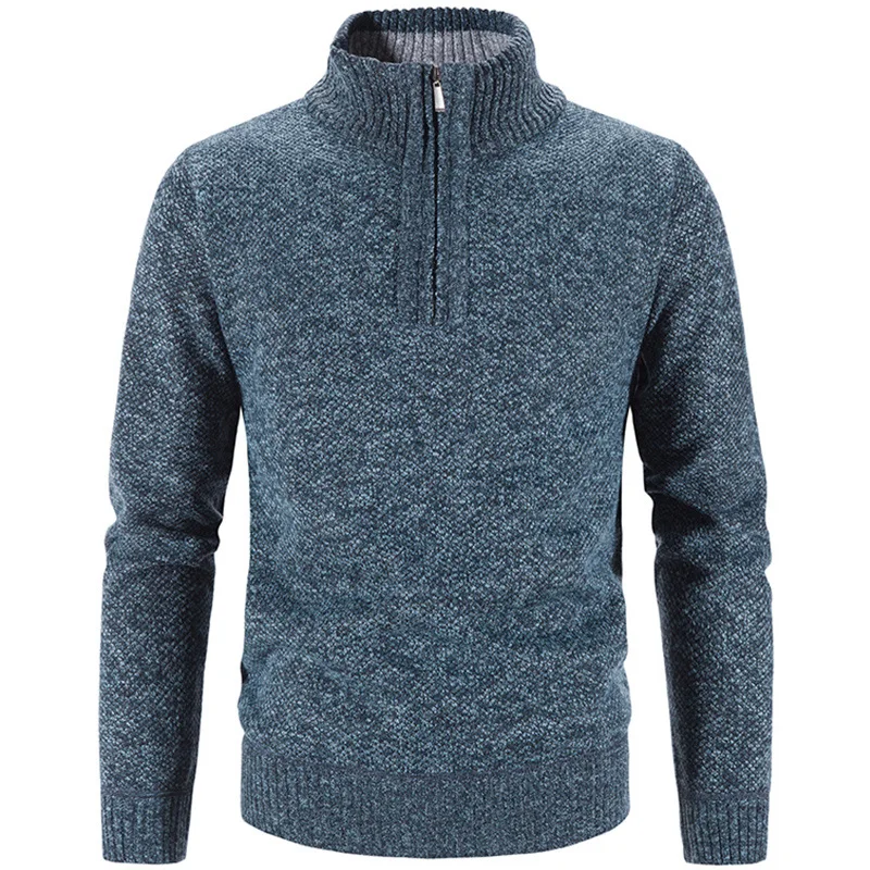 Men's fall and winter models knitted sweater stand-up collar simple loose padded thickened sweater jacket - Image 4