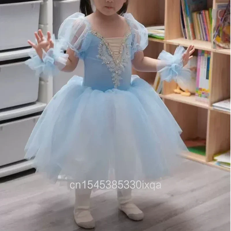 

Blue Giselle Ballet Dance Ballerina Tulle Tutu Dress Skirt For Girls Kids Stage Performance Costume Long Ballet Dancing Dresses