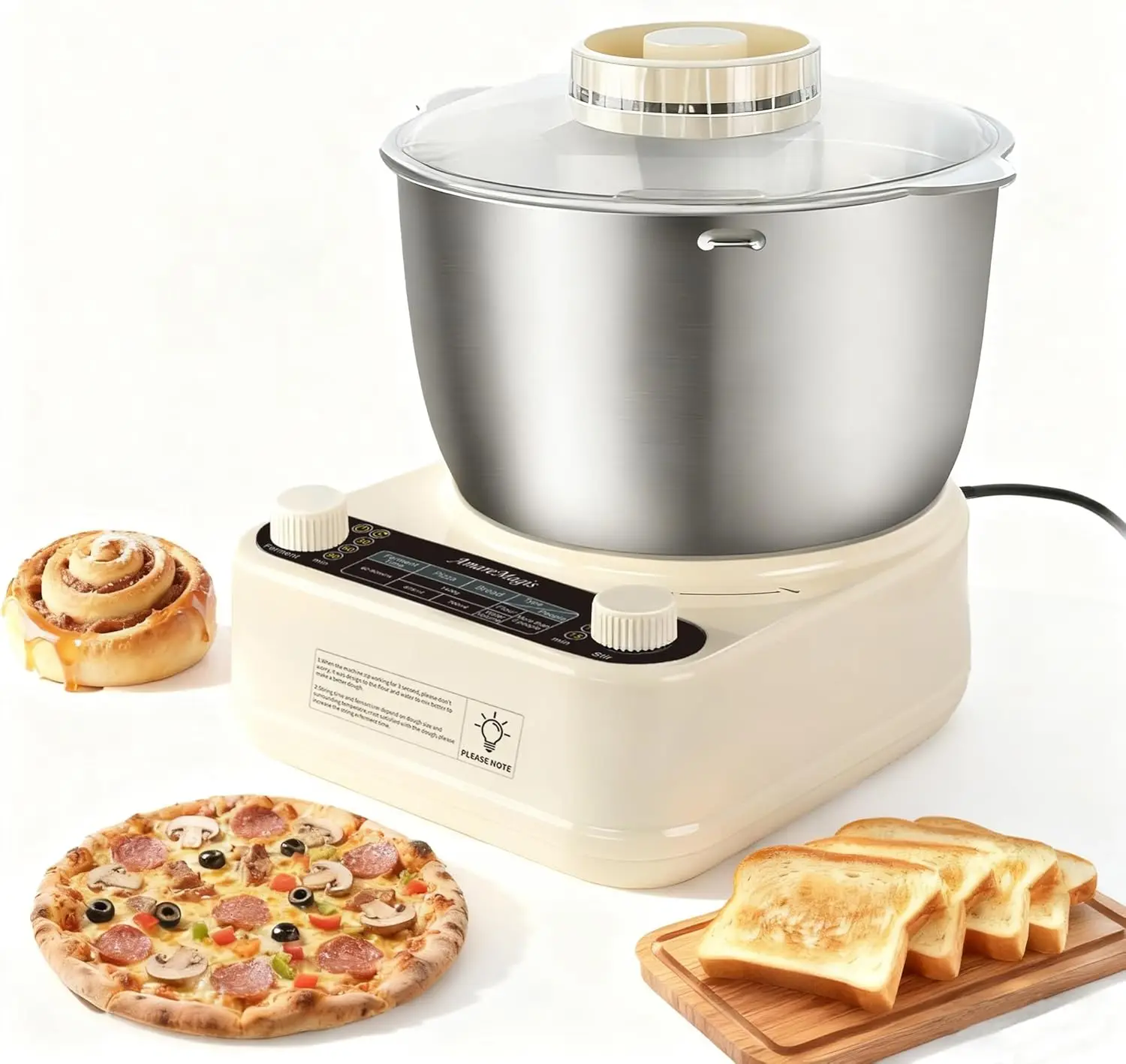 

Electric Dough Kneader with Timer & Fermentation, 5.3QT Mixer for Bread, Pizza, Pasta, Up to 1.4kg Capacity