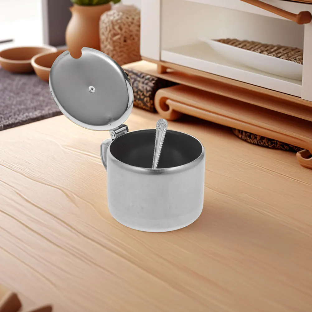 

3Set Stainless Steel Sugar Bowls Multipurpose Salt Pepper Spice Containers Kitchen Condiment Storage Jars with Spoons and Lids