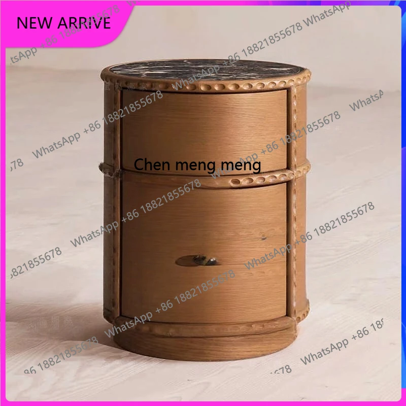 

Round carved bedside table/retro log storage cabinet/French drawer slate H