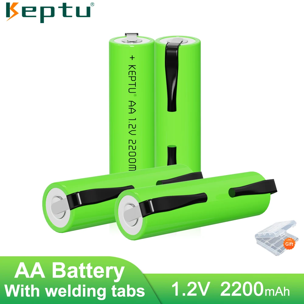 4PCS KEPTU1.2V  AA 2200mAh Rechargeable NIMH Battery With Welding Tabs Green cell aa For Electric Shaver Toothbrush Toy Clock