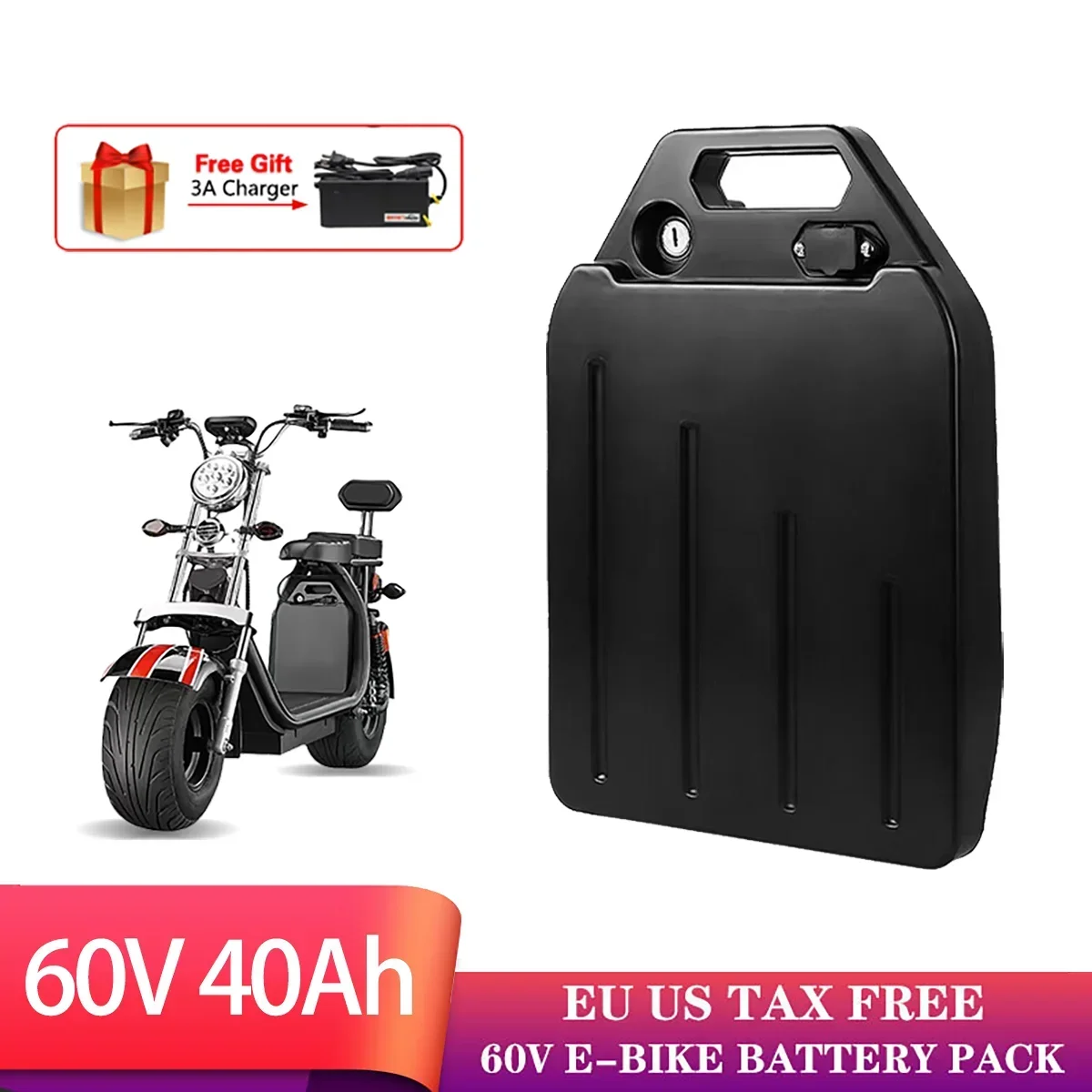 New Citycoco Electric Scooter Battery 60V 20Ah-70Ah for 250W~1500W Motorcycle/bicycle Waterproof LithiumBattery + 67.2V Charger