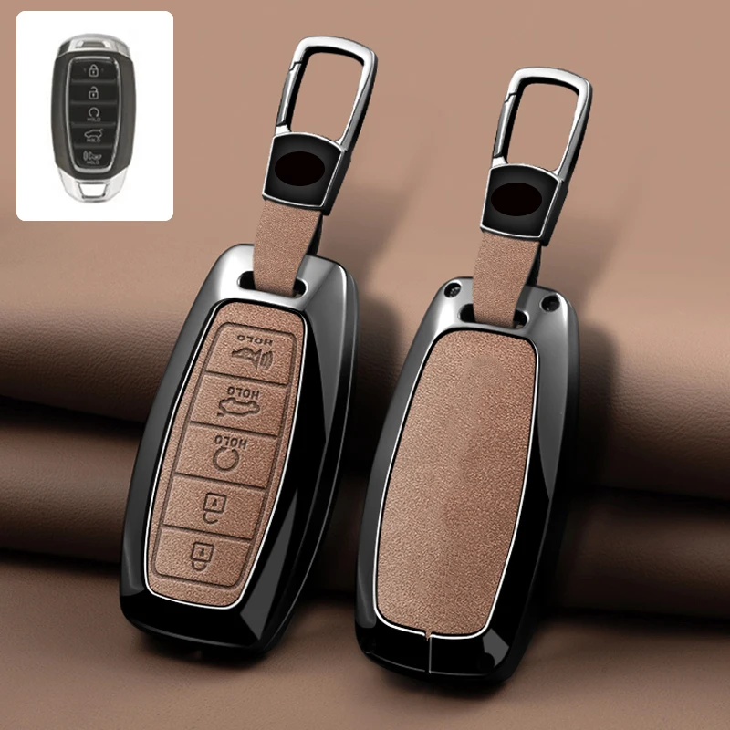 Funda de cuero para llave de coche, aleación de Zinc, 3/4/5 botones, para i30 moderno ix35 KONA Encino Solaris Azera Grandeur Ig Accent Santa Fe Palisade
