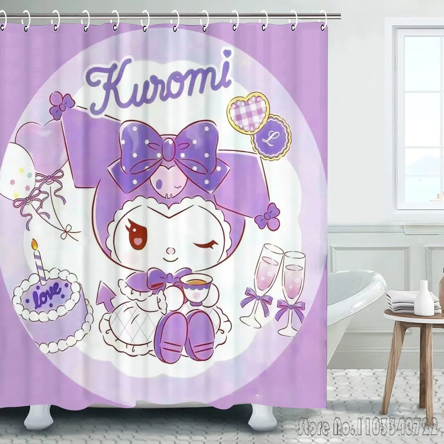 

Kuromi аниме мультфильм красочные занавески для душа 1 шт. водонепроницаемые занавески для ванной с крючками для декора ванной комнаты