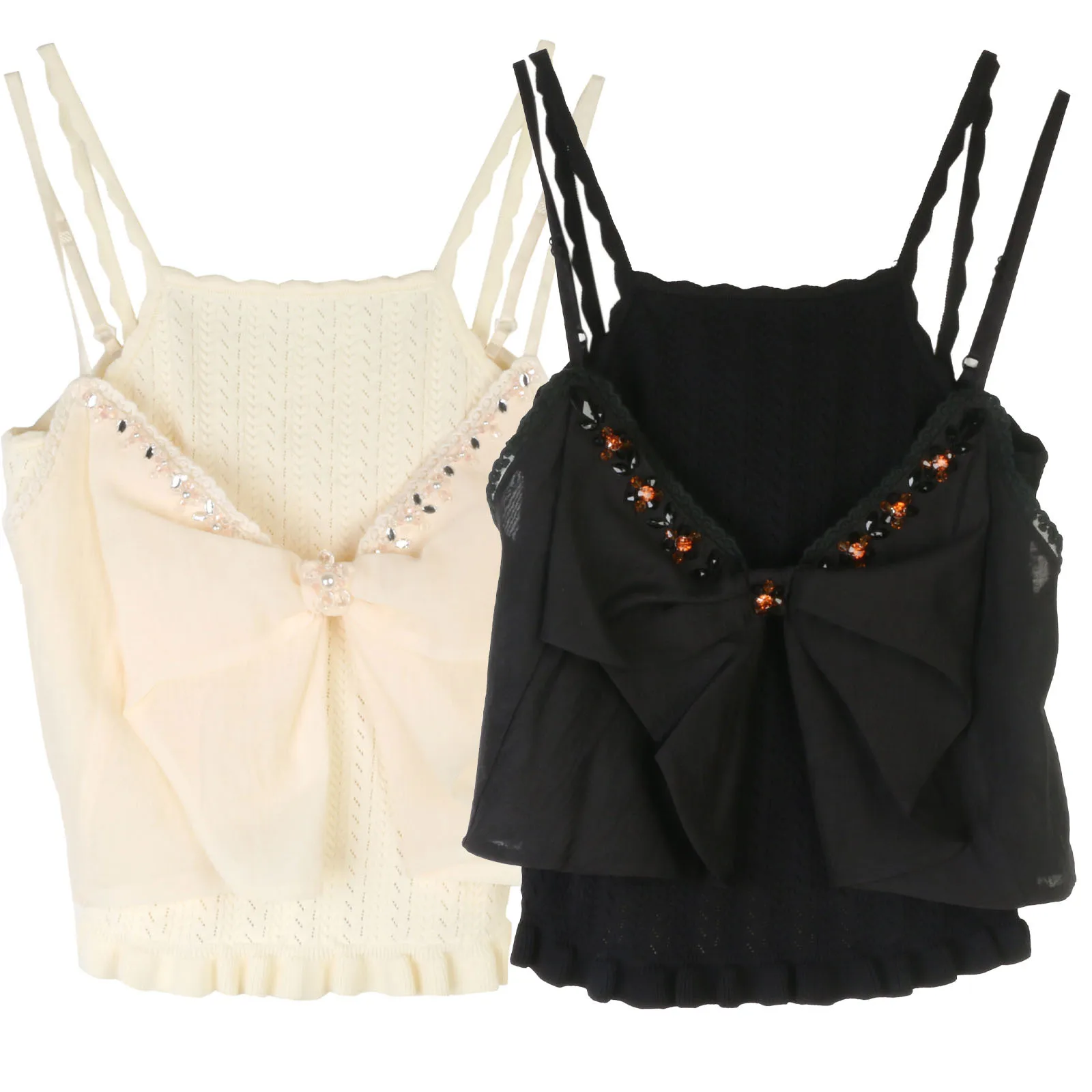 

Korean bow strap tube top feminine slimming summer new nail diamond lace camisole