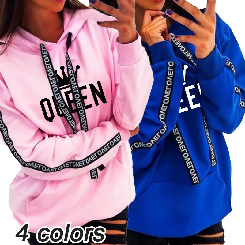 

New Autumn/Winter Fashion Cute Letter Hoodie Women's Queen Print Sports Pullover Hoodie Women's Loose Casual Top