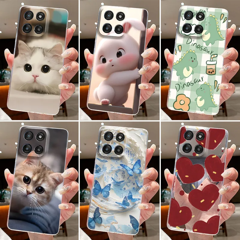 Funda de silicona transparente para Motorola Moto G Stylus 5G 2025/Moto Edge 60 Stylus, funda protectora de TPU suave con diseño de gato