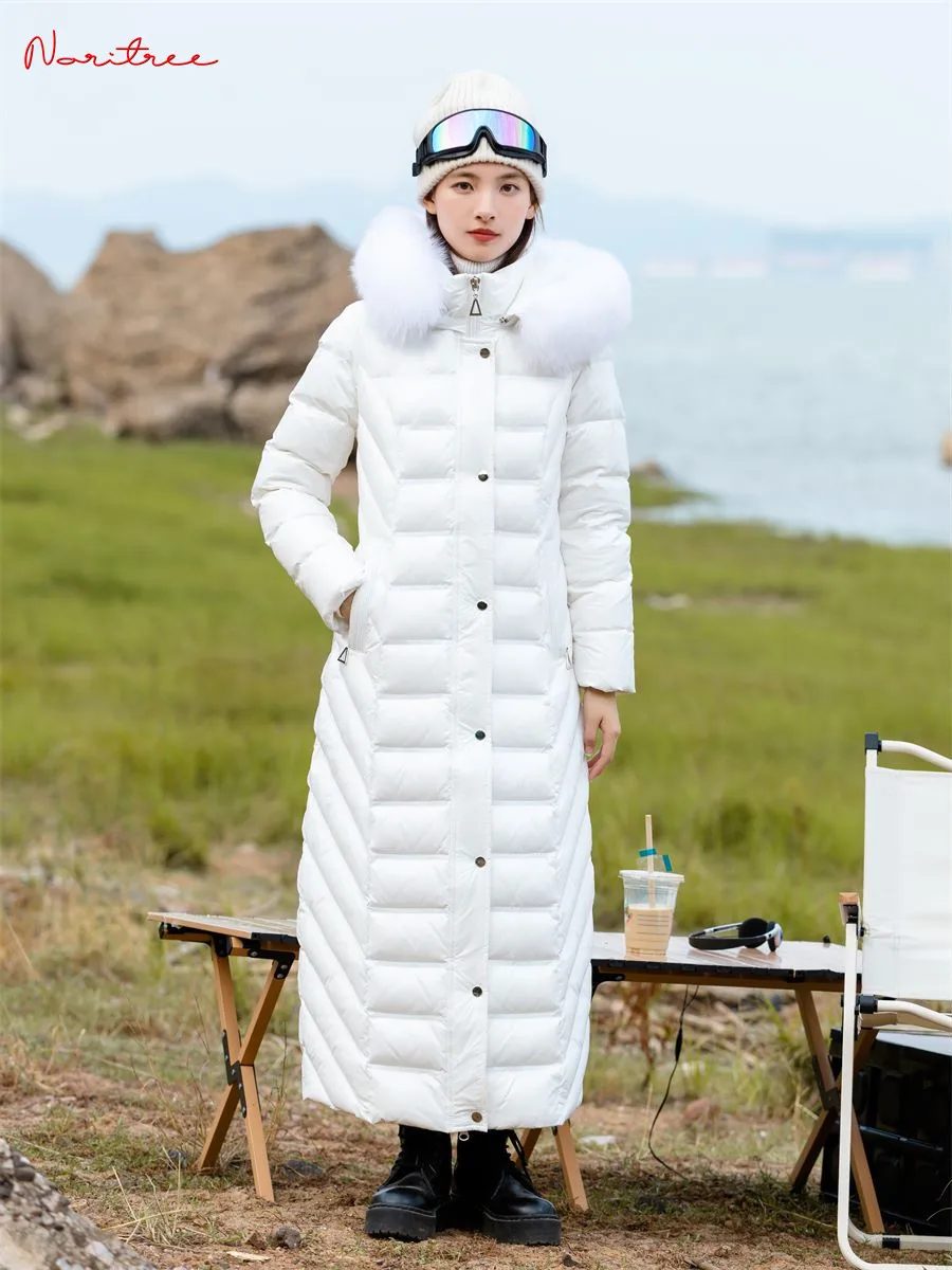 S-4xl Winter 125cm Frauen Mäntel x-lang Enten Daunen Mäntel weiblich dickere warme Pelz mäntel große echte Fuchs Fell Kapuze Parkas wy1599