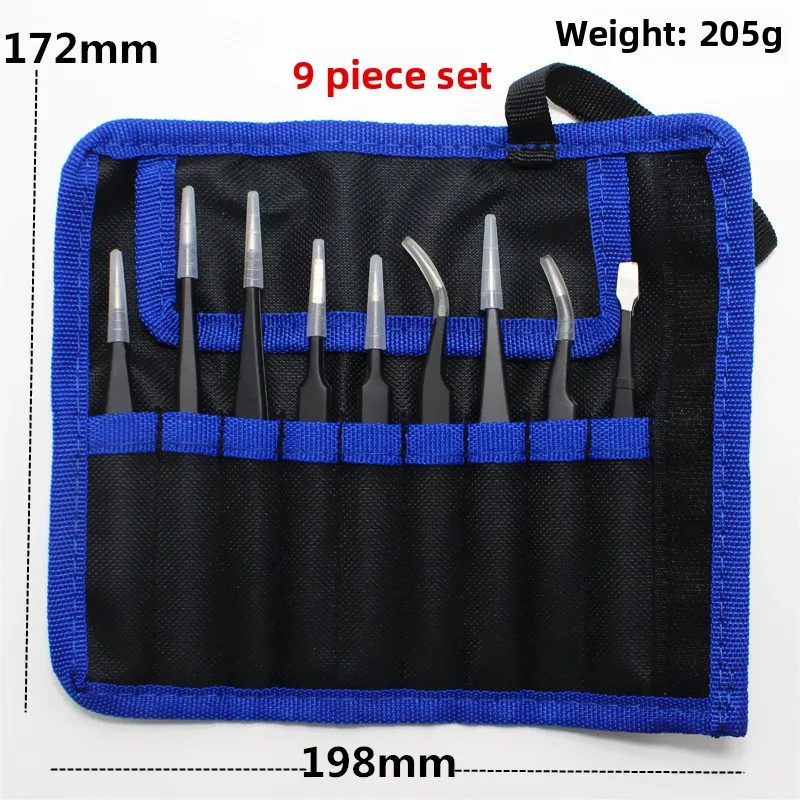 Canvas Pouch Stainless Steel Antistatic Tweezer Set Pointed Elbow Electronic Repair Tool Bag Tool Organizer Tool Storage
