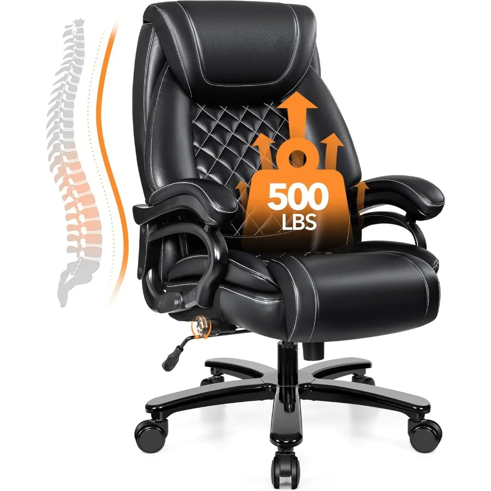 

Big and Tall Office Chair for Heavy People 500lbs, Leather Executive Office Chair with Adjustable Ergonomic Lumbar Support & Thi