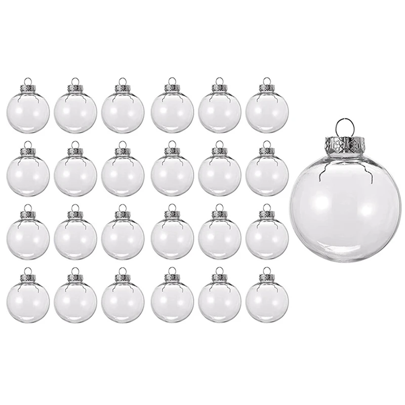 72PCS Clear Plastic Fillable Christmas Balls 8Cm DIY Xmas Tree Ornament Decoration Arts Crafts