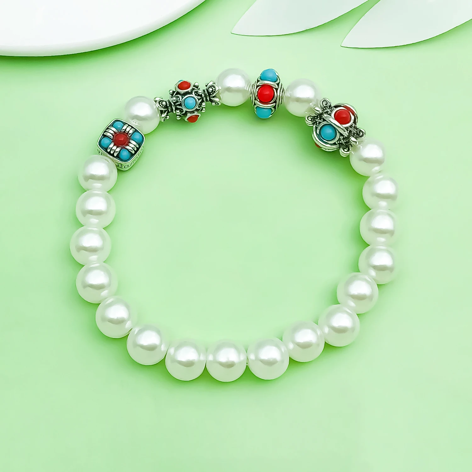 2/5pcs Tibetan Spacer Beads Antique Silver Vintage Alloy Stone Inlay Beads For DIY Mala Bracelet Necklace Jewelry Making Supplie