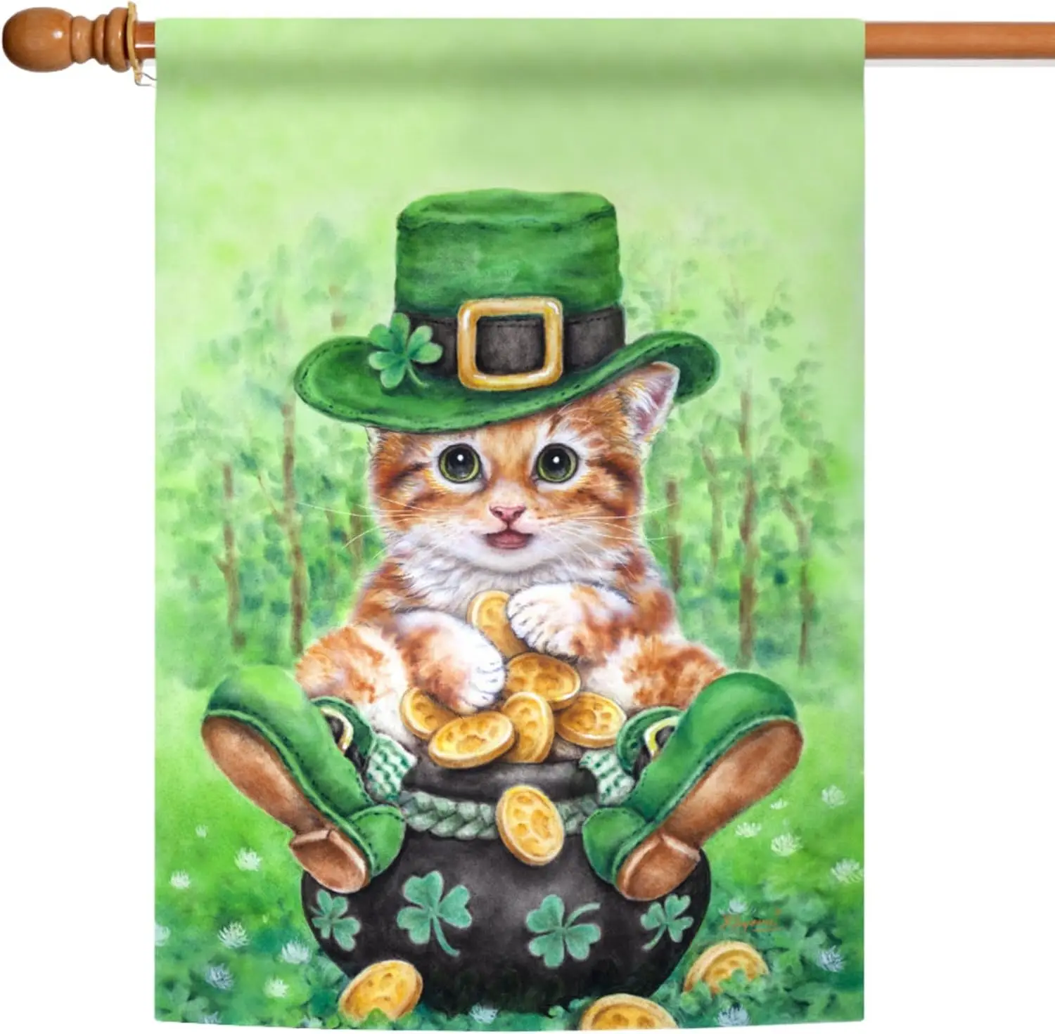 Toland Home Garden 1010806 Clover Kitty St Patricks Day Garden Flag 28x40 Inch Double Sided for Outdoor St Pats House Yard D GGX