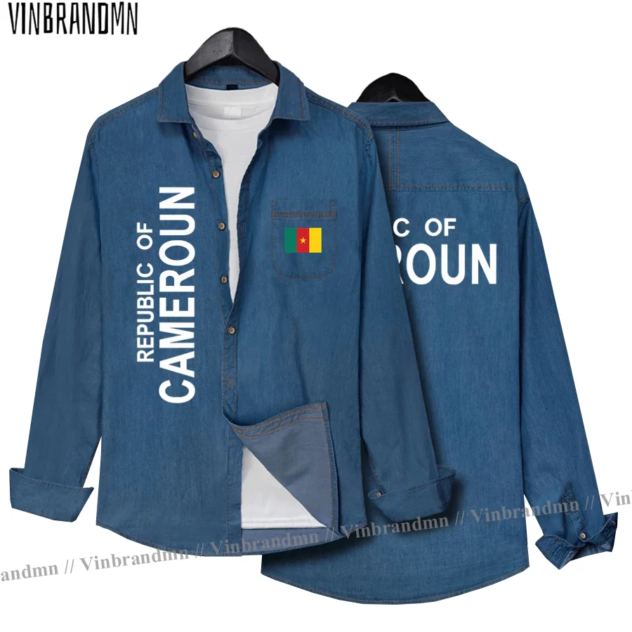 

Cameroon CMR Cameroun Cameroonian Men Clothes Autumn Cotton Turn-down Collar Jeans Shirt Long Sleeve Cowboy Coat Flags Tops New