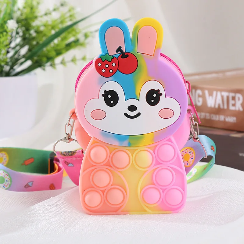 Girls Crossbody Rabbit Pop Fidget Toys Bag Colorful Cat Messenger Bag Antistress Coin Purse Kids Unique Toys for Autism ADHD