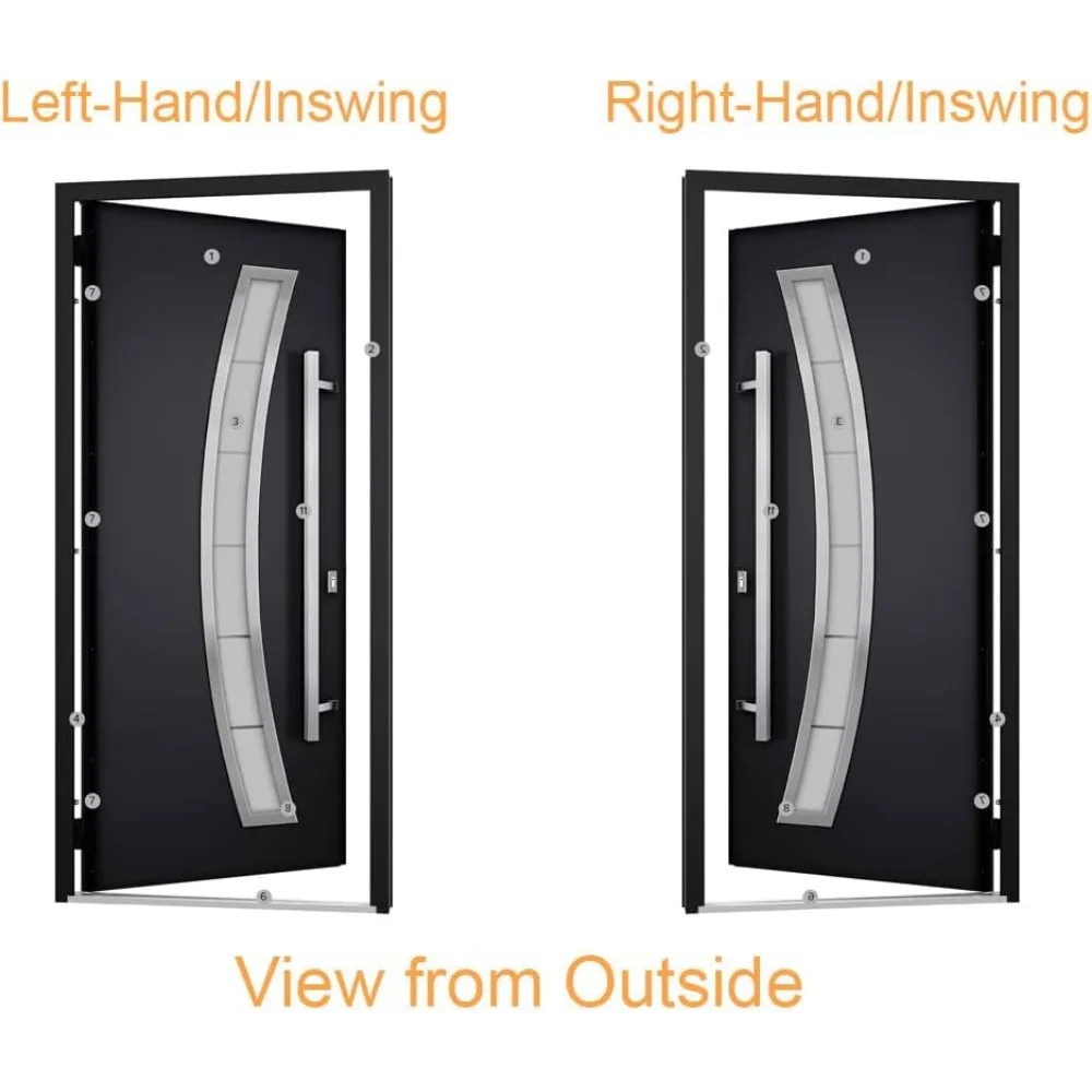 Pintu baja prelung eksterior depan, Enamel hitam, sisipan logam masuk Modern dicat W36 x H80 tangan kanan