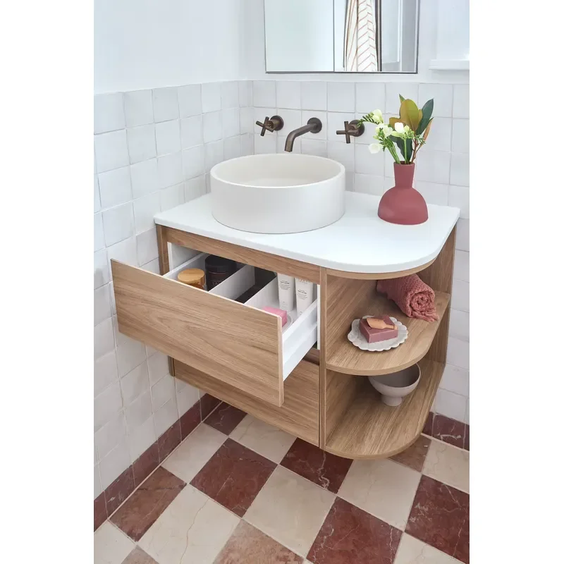Wall-mounted Modern Bathroom Vanity Cabinet Double Drawers Side Shelves Smart Mirror Ceramic Basin Eco-Friendly Water