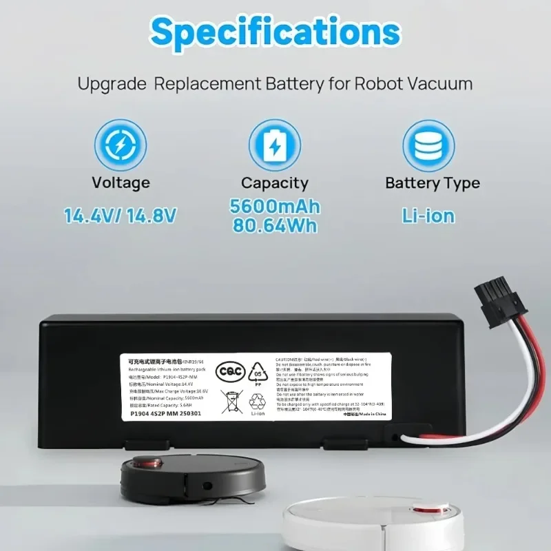 

STYTJ02YM 14.8V 3500mAh High Capacity Replacement Battery Compatible with Xiaomi Mop pro Robot Vacuum Yunmi MVVO1-JG Haier JX37