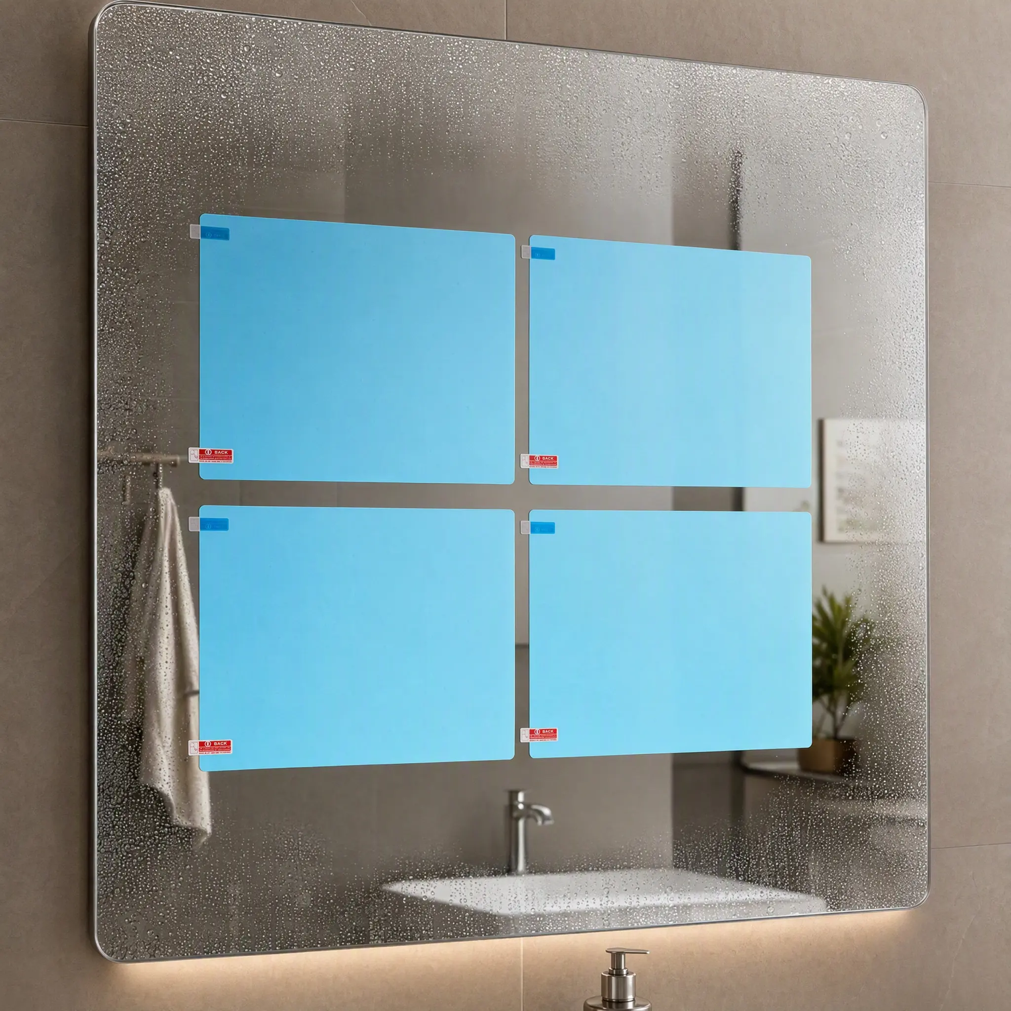 4Pcs Anti Fog Shower Mirror Film Waterproof Bathroom Defogger Protective Sheet Clear Steam Proof Mirror Sticker 175x200mm