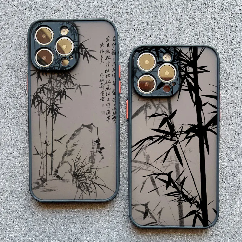 Retro Bamboo Ink Wash Painting Art Phone case For iPhone 15 14 13 12 11 Pro Max XR X XS 7 8Plus Case Cute Chinese Style Cover