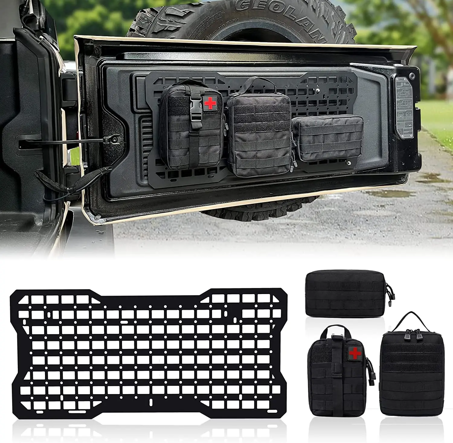 

Trunk Tactical Panel with 3 Moll Pouch Rear Door Cargo Organizer Kit For Jeep Wrangler 2007-2022 JK JKU & 2018-2022 JL JLU