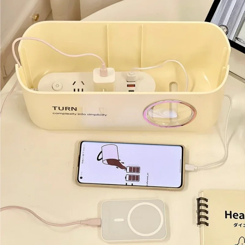 Cream Style Desktop Storage Box Thickened Multi-function Data Line Storage Box Charger Cable Organizer Organizer School Supplies