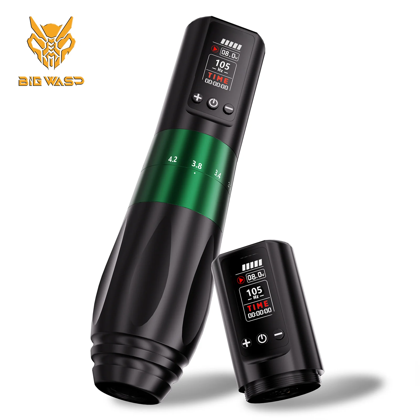 BIGWASP Dual Batterie Drahtlose Tattoo Maschine Hub 2,0-4,2mm OLED Display 1800mAh Batterie Stift