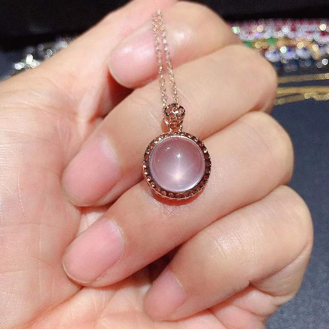 Total 8ct Natural Rose Quartz Pendant 10mm*10mm Rose Quartz Necklace Pendant for Daily Wear 925 Silver Rose Quartz Jewelry