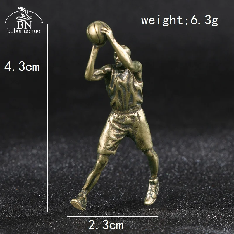 Retro Brass Basketball Superstar Classic Shooting Posture Miniatures Figurines Souvenir Gifts For Fans Key Chain Pendant Jewelry