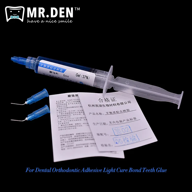 MR DEN 5ml Syringe Dental Acid Etching Gel Etchant Agent 37% Phosphoric for Orthodontic Adhesive Light Cure Bond Teeth Glue