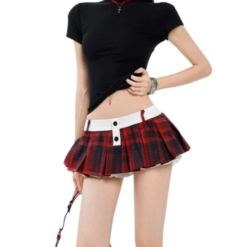 

American Retro Red Plaid High-waisted Skirt for Women Summer 2026 New Hot Girl Design Pleated Miniskirt