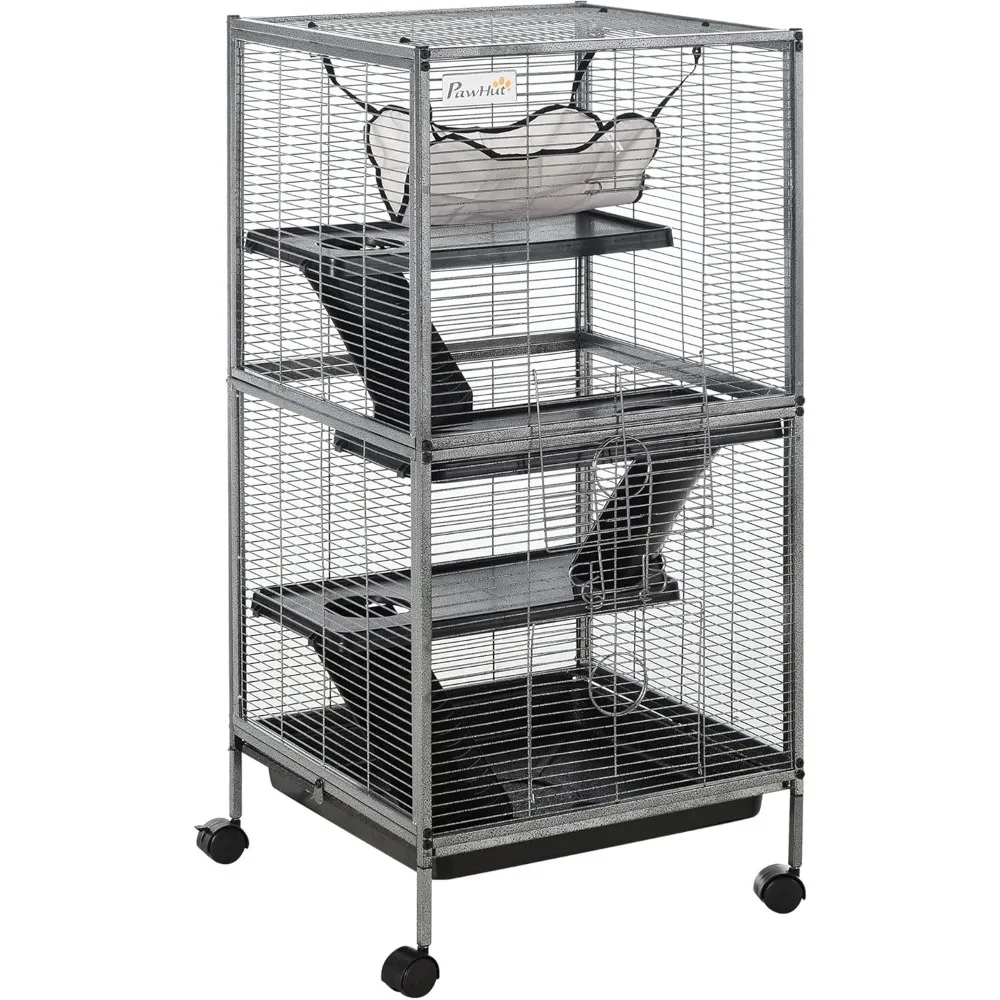 

Metal Small Animal Cage Rolling Big Ferret Cage, Chinchilla Cage, Sugar Glider Cage, with Hammock & 4 Tiers