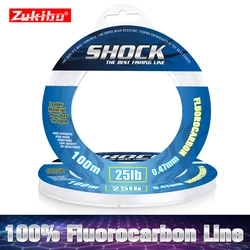 Zukibo linha líder de choque 200m 100m 50m 100% linha de pesca de fluorocarbono de alta resistência resistência ao desgaste linha de pesca matrial japonesa