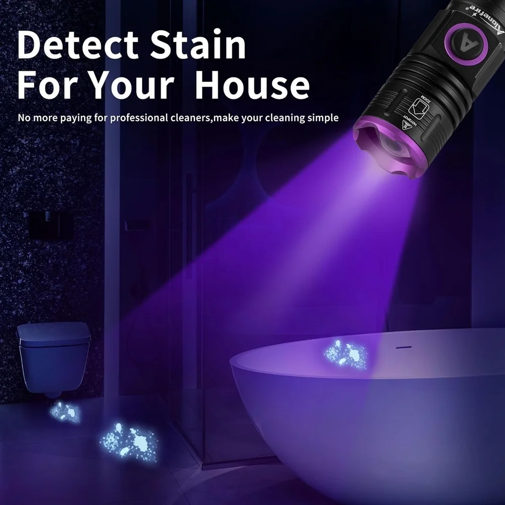 365nm Zoom UV LED Flashlight Ultraviolet Nail polish Curing Cat Pet Urine Stains Marker Ore Money Scorpion Detection SV85