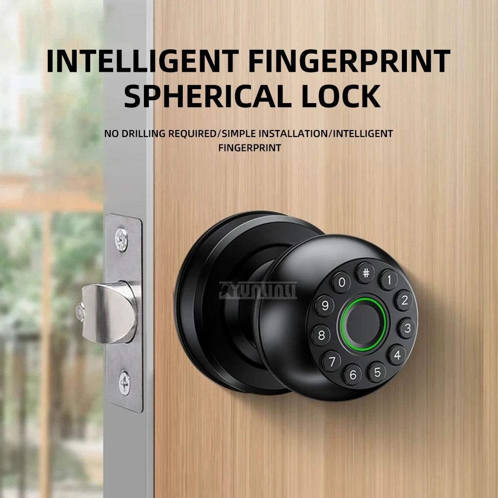 Universal Spherical Intelligent Door Lock;No Drilling Fingerprint Indoor Wooden Door Password Lock;  for Home Security