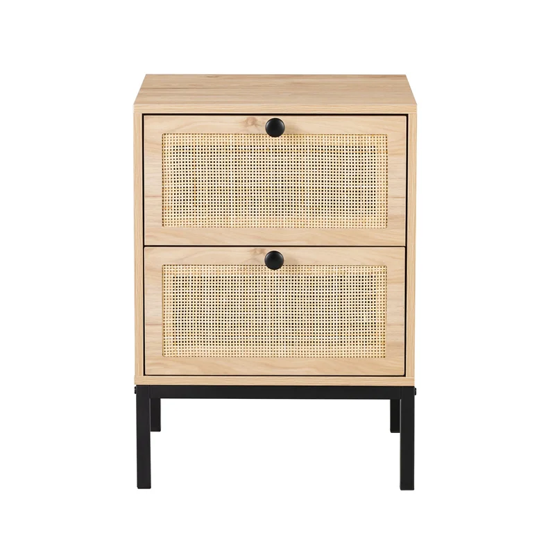AIROW Nordic Rattan 2‑Drawer Storage Nightstand for Bedroom Living Room