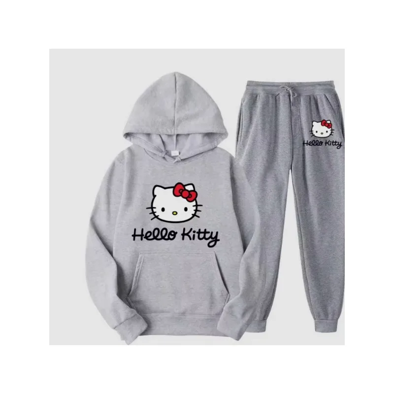 Sanrio HelloKitty Cartoon Anime Women Sweatshirt Sweatpants Set Fashion Men Pullover Pants Suit Spring Autumn Couple Hoodie Pant