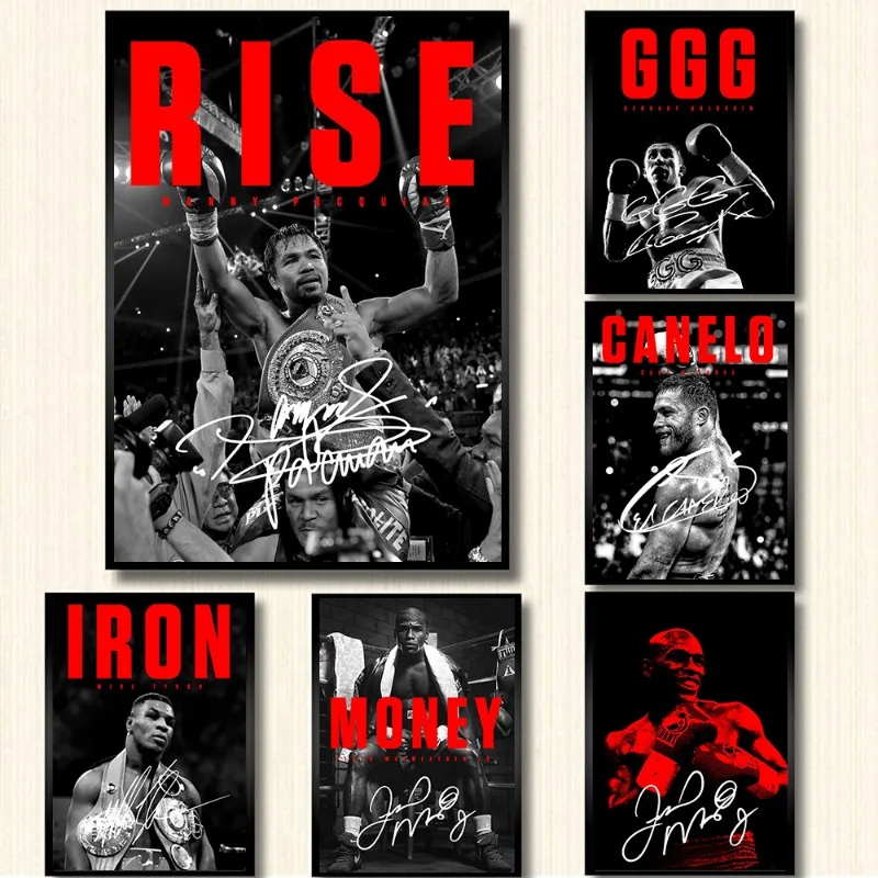 Póster de leyendas del boxeo en blanco y negro, Canelo Alvarez Tyson Floyd Boxer, cuadro artístico de pared inspirador, pintura para decoración del hogar