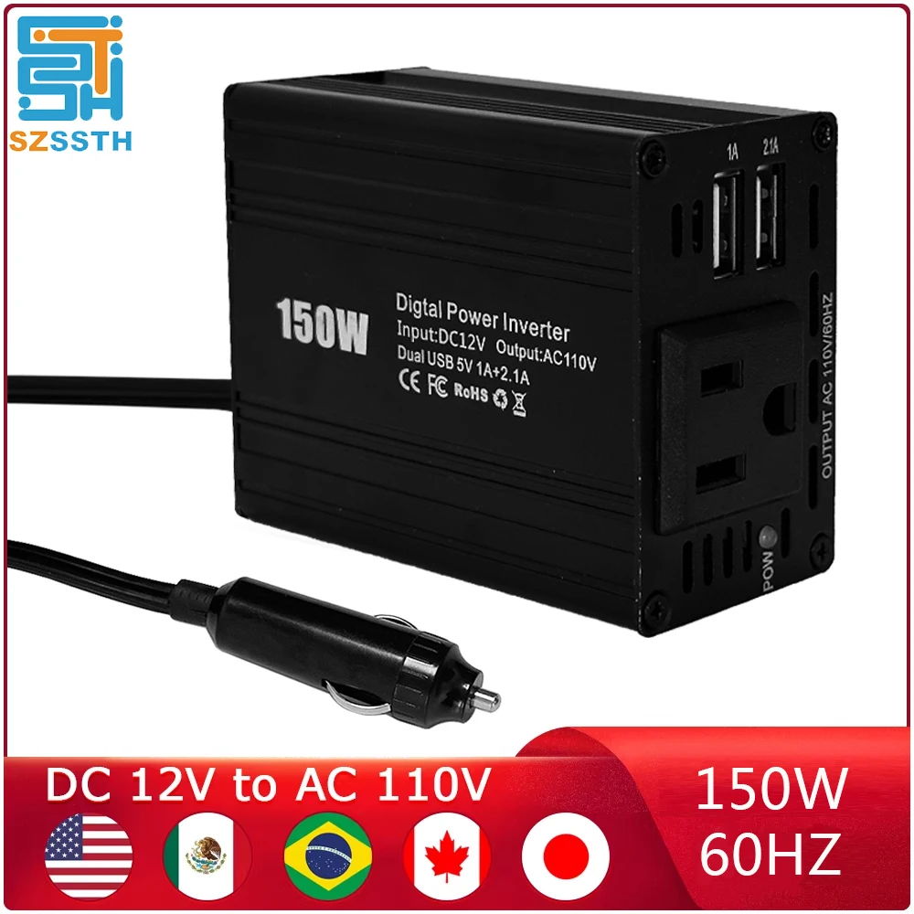 

150W Car Power Inverter DC 12V to AC 110V Portable Car Power Inverter Charger Converter Adapter US Socket Auto Accessories