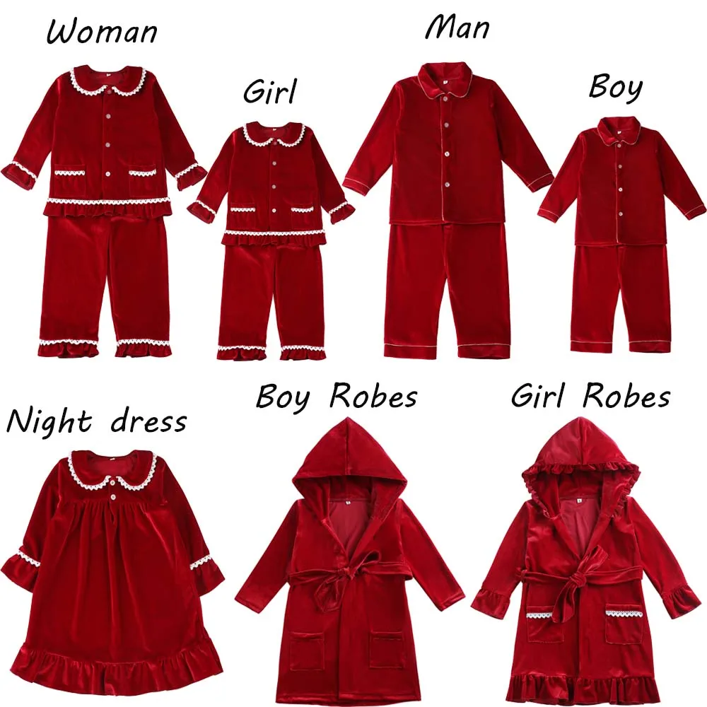 Mudbala Kids Baby Boys Sibling Matching Outfits Red Velvet Santa Pajamas Set Winter Baby Girls Lace Christmas Pyjamas