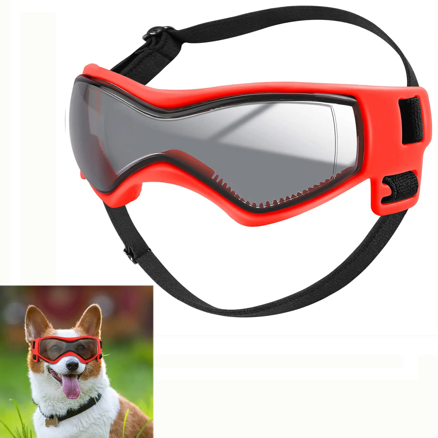 

S Dog Goggles Sunglasses for Small Breed UV Protection Eyewear Anti-Fog Dustproof Snowproof Puppy Glasses with Adjustable Straps