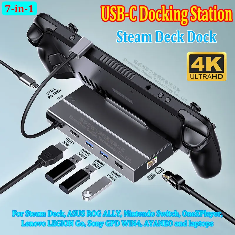 USB C Steam Deck Hub with m.2 ssd slot,4K HDMI,PD 100W Charging,USB 3.0,Gigabit LAN,Dock for Steam Deck & Rog Ally & Legion Go
