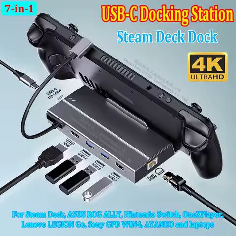 M2 SSD NVME HUB USB-C Docking Station HDMI 4K 60HZ For Steam Deck ASUS ROG ALLY Nintendo Switch OneXPlayer Lenovo Legion Go