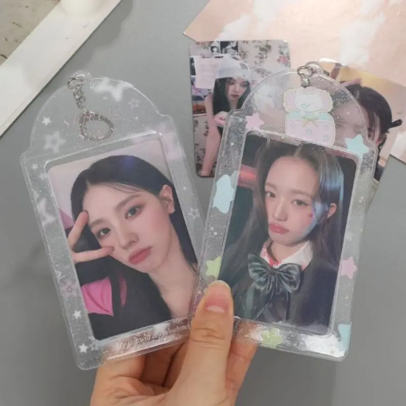 Glitter Star Transparent Photo Sleeves 3Inch Photocard Holder PVC Heart Card Holder Storage Idol Card Display Protective Pendant