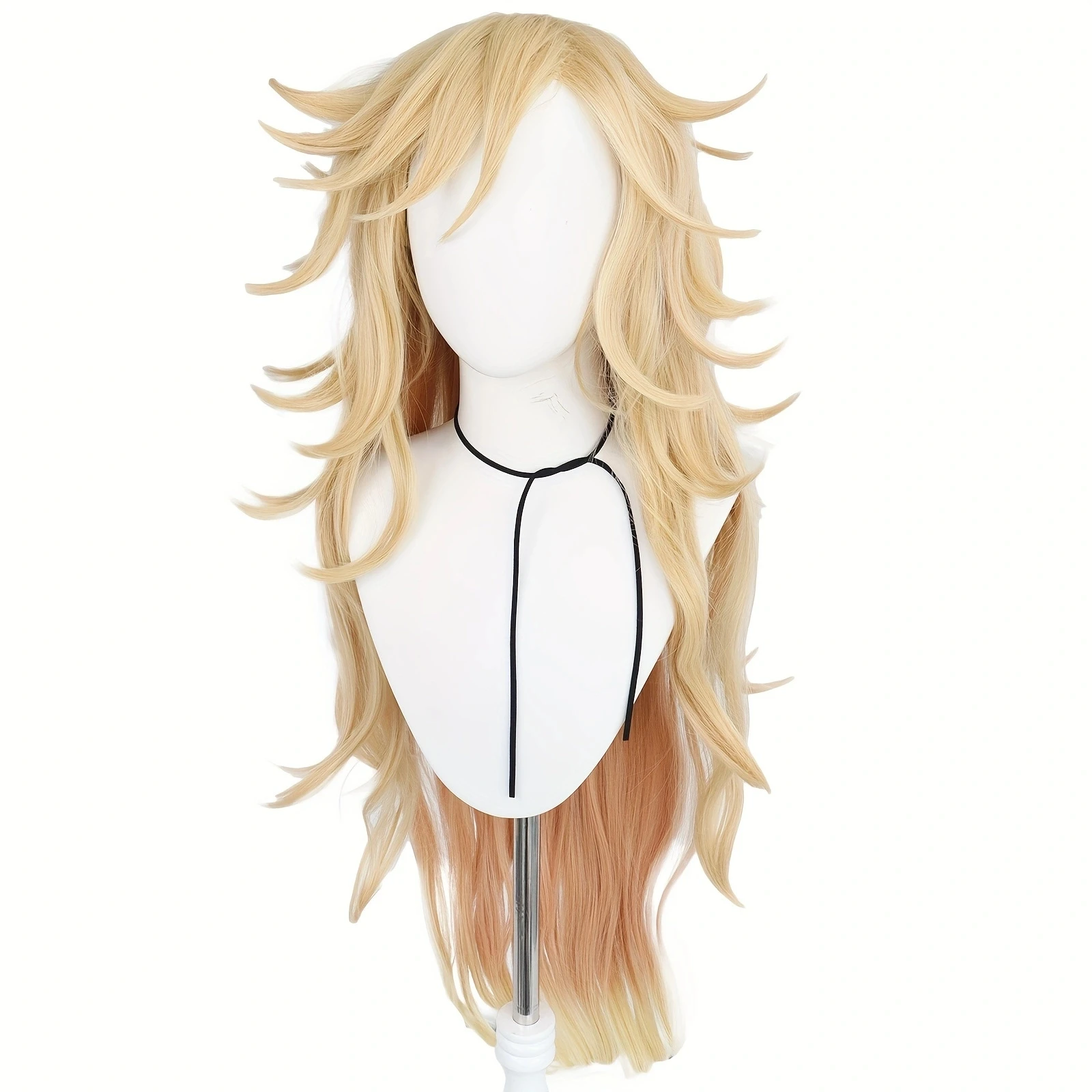 12 Inch Mens Extra Long Wavy Blonde Douma Cosplay Wig with Bangs for Halloween Christmas School Thanksgiving Day image 5
