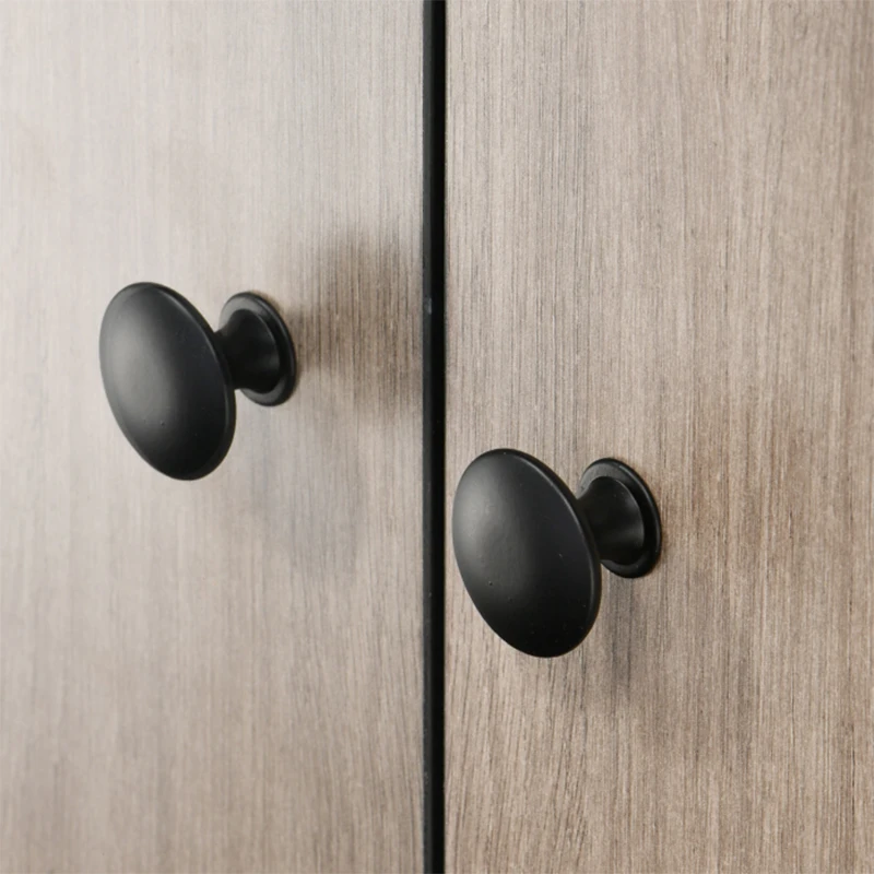Simple Matte Black Wardrobe Single Hole Single Grain Small Handle Cabinet Door Handle Circular Flat Head Hollow Small Handle