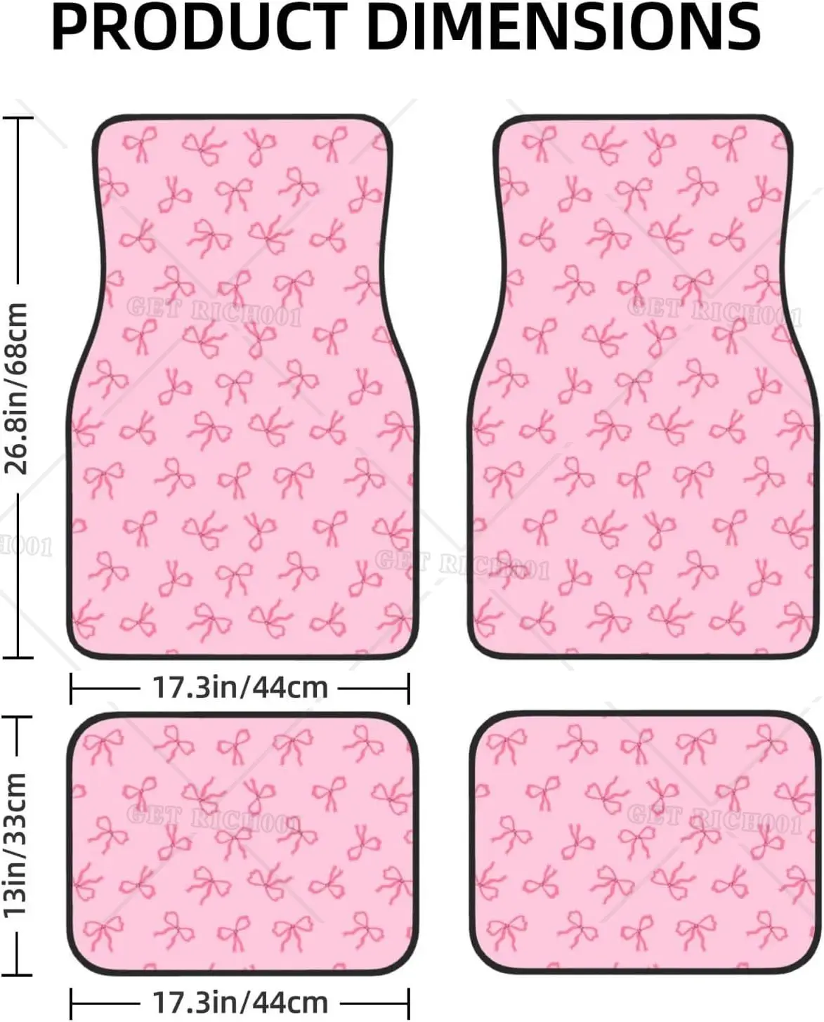 Automotive Floor Mats for Car Pink Bows Rubber All Weather Floor Mats, Car Mats Full Set of 4Pcs for Most Cars, Sedan, SUV view 2