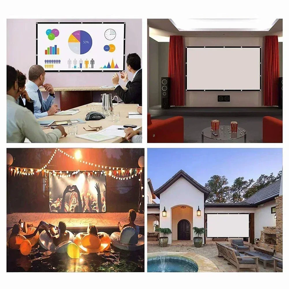 For Home Indoor Outdoor 60-150 inch Portable Foldable Projector Screen High Density White No Creases Soft Projection Screen 16:9