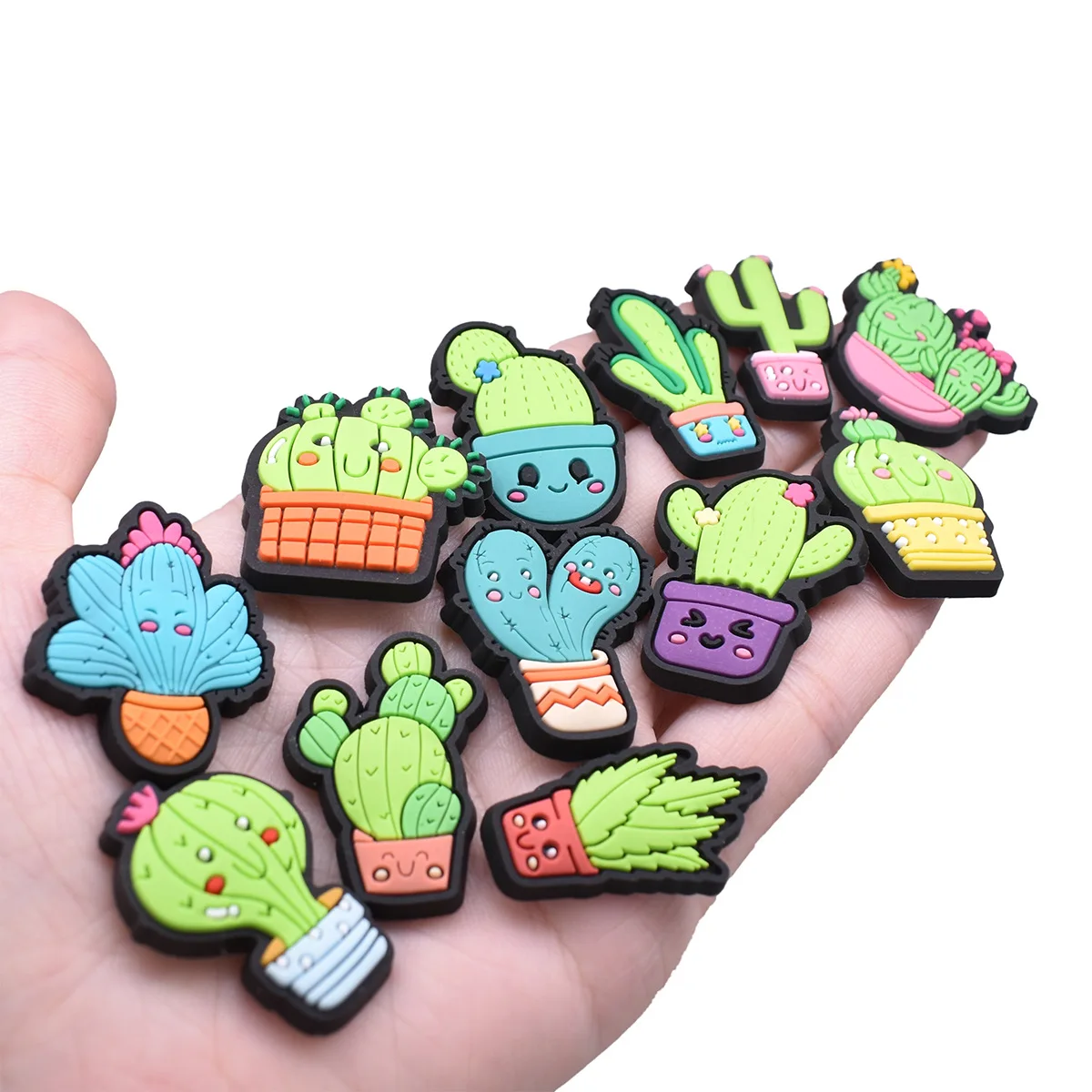 4/5/9/6PCS Kawaii Black Cat & Cactus Plant Shoe Charms Set Lovely Potted Flower Clog Charms Gift For Girls Teen Womens